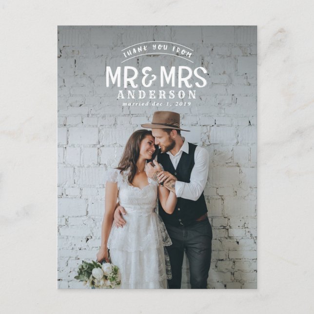 Rustik fototack för bröllopsannons meddelande vykort (Framsida)