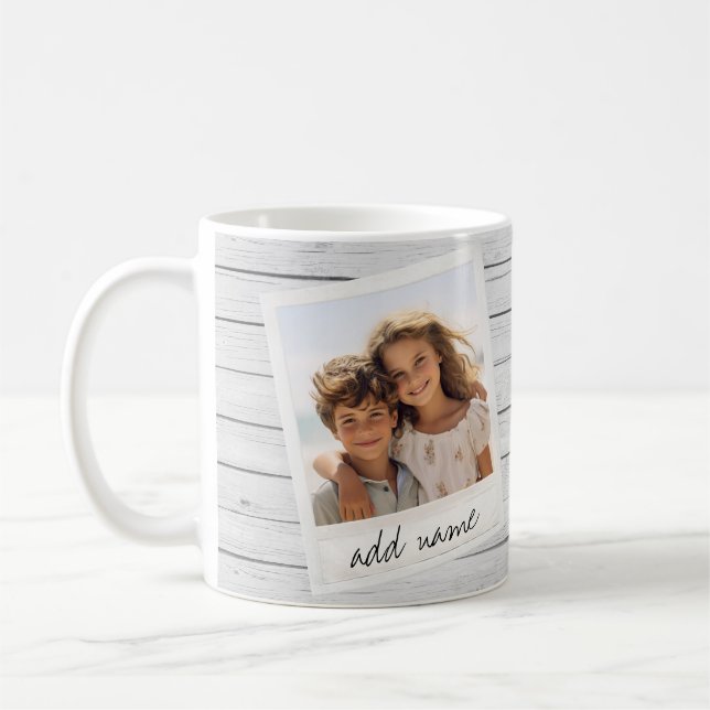 Rustik fotram med Shiplap-bakgrundsutskrift Kaffemugg (Vänster)