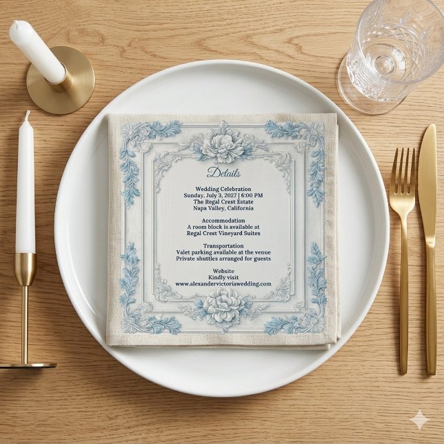 Rustik fransk lanthushållsstil shabby chic inredni pappersservett (Rustic French Country Shabby Chic Decor White Blue Napkins)