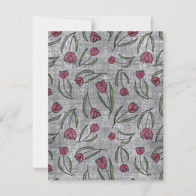 Rustik fransk linneatulpetsmönster: Rosa blom- Ele Julkort (Framsida)