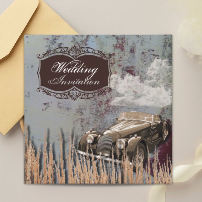 Rustik gammal bil västern Country Bröllop Inbjudningar (Rustic antique car western Country Wedding Invitation)