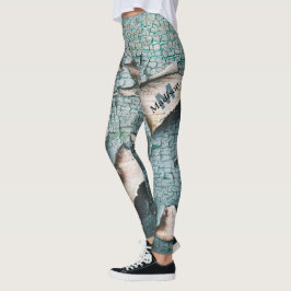 Rustik gammal blågrön färg trä Anpassad monogram Leggings