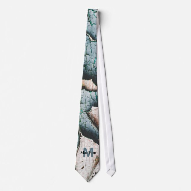 Rustik gammal blågrön färg trä Anpassad monogram Slips (Framsida)