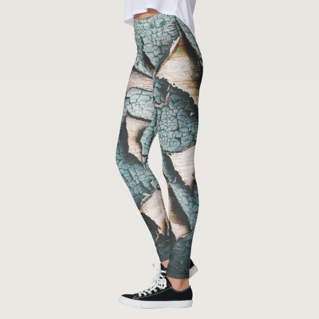 Rustik gammal ljusblå grön flagande färg trä leggings (Vänster)
