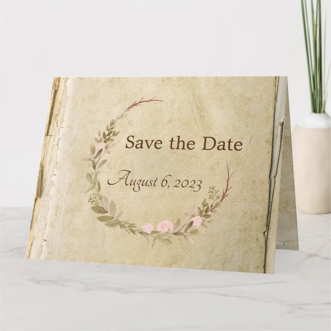 Rustik gammal Papper Spara datumkortet Kort (Framsida)