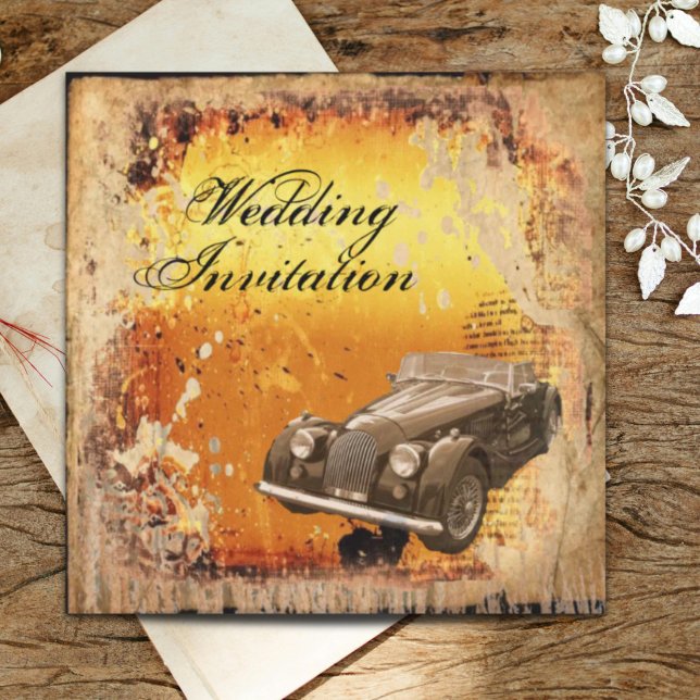 Rustik gammal västerländsk countrybröllop med anti inbjudningar (Rustic antique car western Country Wedding Invitation)
