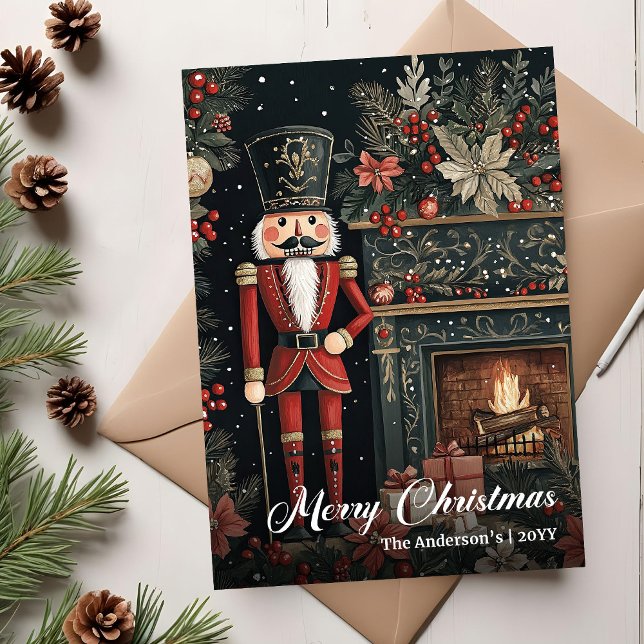 Rustik gammaldags julnötknäpparcharm julkort (Rustic old fashioned Christmas nutcracker charm Holiday Card)