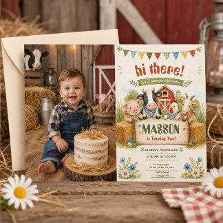 Rustik gårds 2-års födelsedagsfest för barn foto inbjudningar