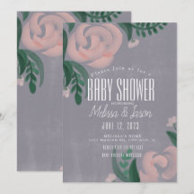 Rustik gårds Baby Shower Rosa Ros Blommig Grå