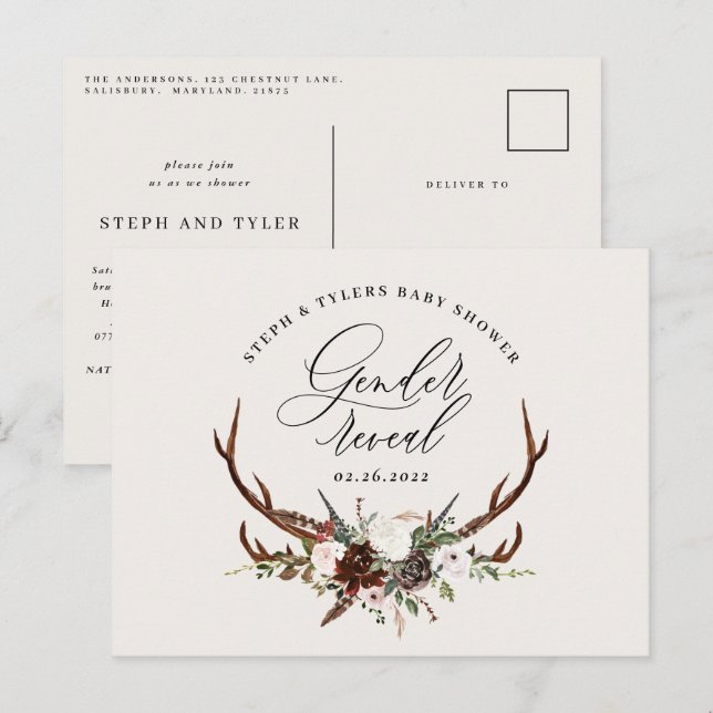 Rustik gårdshus hane köns avslöjande baby shower meddelande vykort (Fram/baksida)