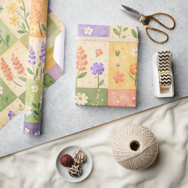 Rustik gårdshusgrön och lila lapptäcke presentpapper (Hantverk)