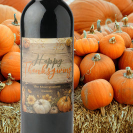 Rustik gårdsstil Höst Pumpa Thanksgiving Vinflaska Etikett