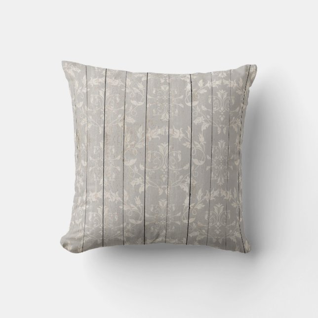 Rustik gårdsstil shabby chic vit trä dekorativ kudde (Framsida)