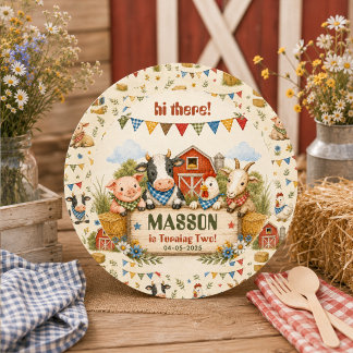 Rustik gårdstema 2-års födelsedagsfest för barn runt klistermärke