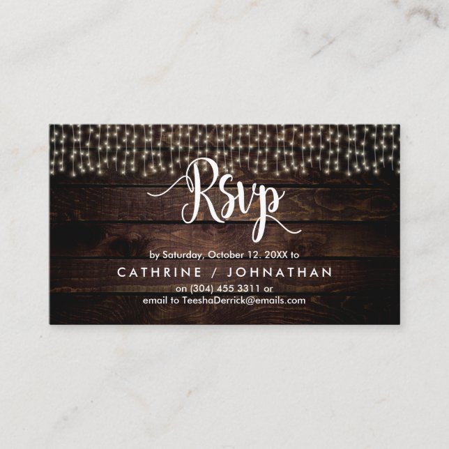 Rustik gårdsvirke, strängljus, svarar på RSVP Tilläggskort (Framsida)