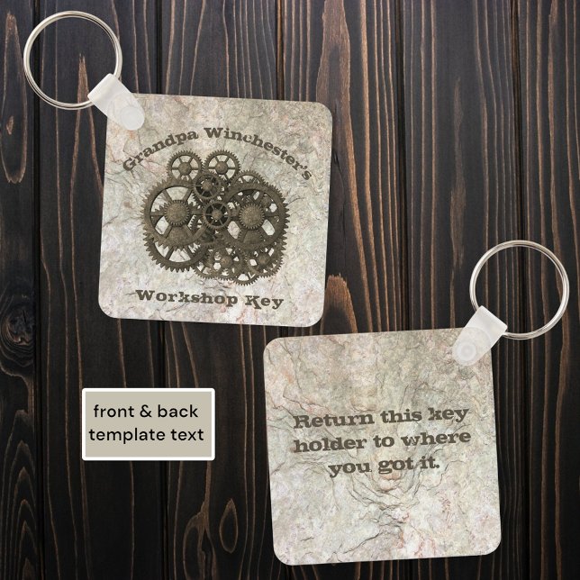 Rustik Gears Sprocket Steampunk på stenmall Nyckelring (key holder front and back template)