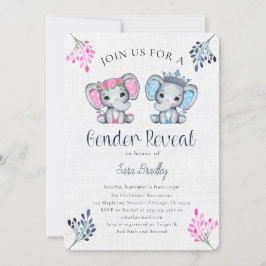 Rustik Gender Reveal burlap elephant babydusch Inbjudningar