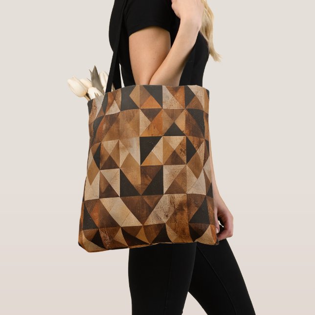 Rustik geometrisk trä mönster anpassad tote bag |  tygkasse (Närbild)