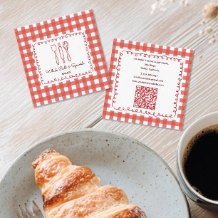 Rustik Gingham Bageri QR-kod Fyrkantigt Visitkort