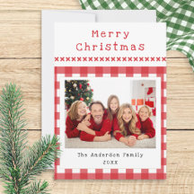 Rustik Gingham Familjefoto Röd Vit Jul