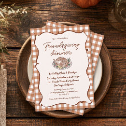 Rustik Gingham Friendsgiving Thanksgiving-middag Inbjudningar