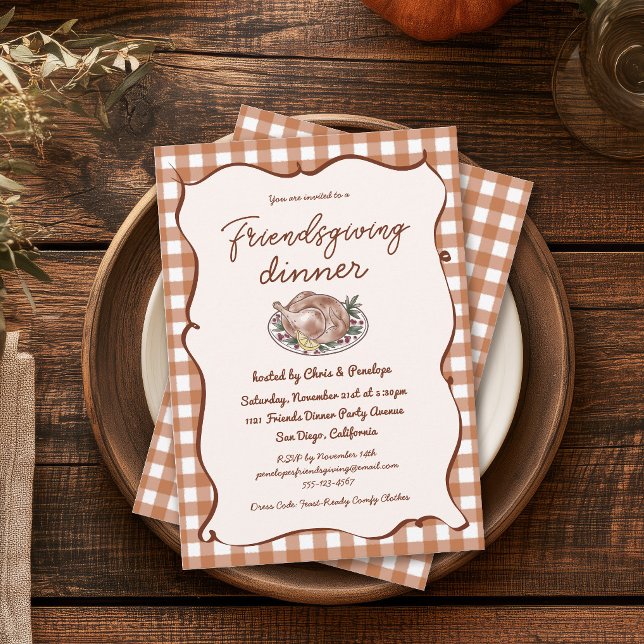 Rustik Gingham Friendsgiving Thanksgiving-middag Inbjudningar (Skapare uppladdad)