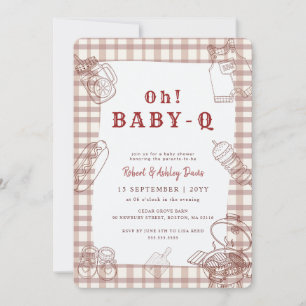 Rustik Gingham Grillfest Baby Q Baby Shower Inbjudningar