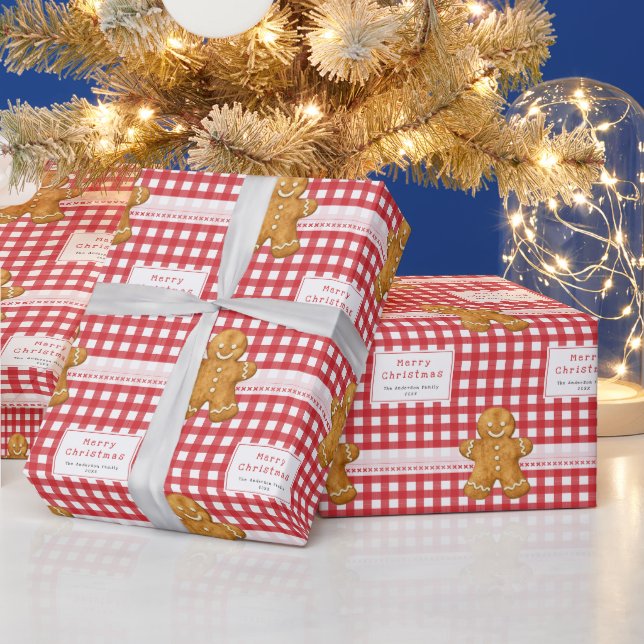 Rustik Gingham Röd Vit God Jul Presentpapper (Helgdagar)
