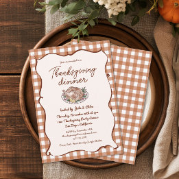 Rustik Gingham Thanksgiving-middag Inbjudningar