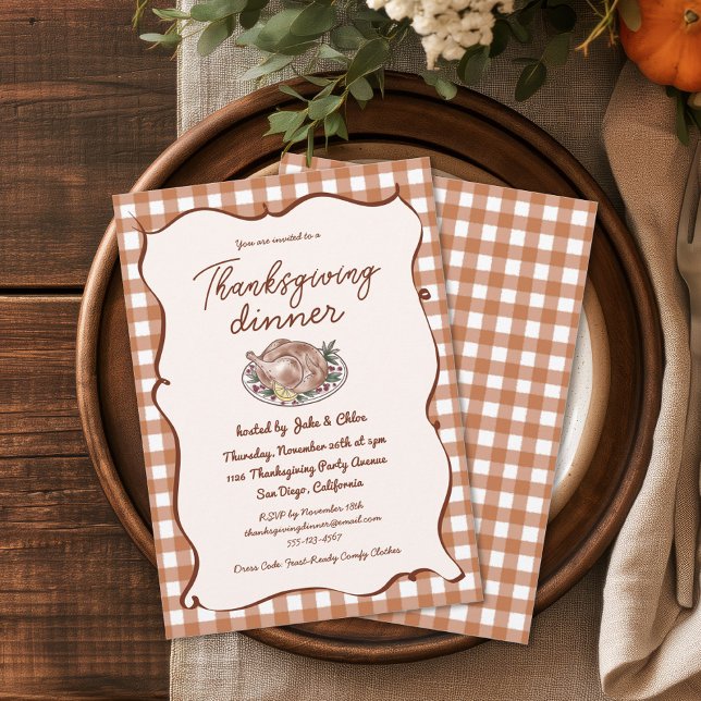 Rustik Gingham Thanksgiving-middag Inbjudningar (Skapare uppladdad)