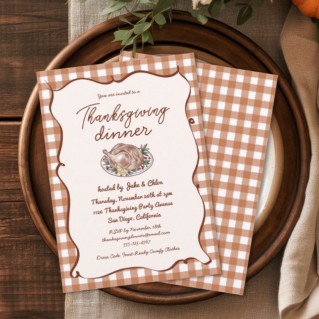 Rustik Gingham Thanksgiving-middag Inbjudningar (Skapare uppladdad)