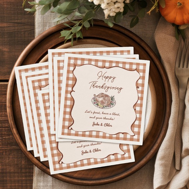 Rustik Gingham Thanksgiving-middag Pappersservett (Skapare uppladdad)