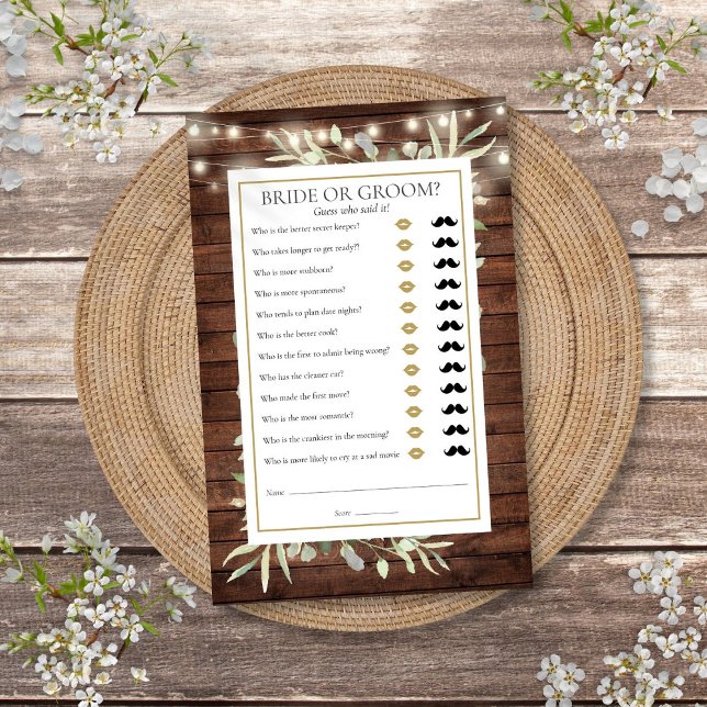 Rustik Gissa Vem Grönska Bröllopsduschspel (Rustic Guess Who Greenery Bridal Shower Game)