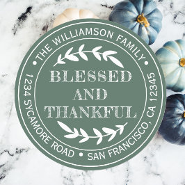 Rustik Glad Thanksgiving Returadress Grön Runt Klistermärke