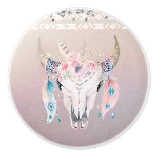 Rustik Glam Boho Blommig Ko Skalle Iriserande Knopp