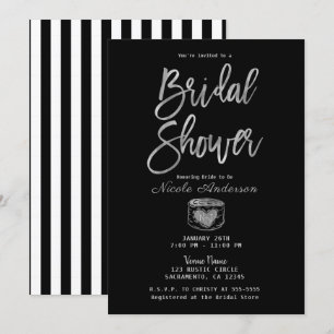 Rustik Glam Chic Silver & Ränder Bröllopsdusch Inbjudningar