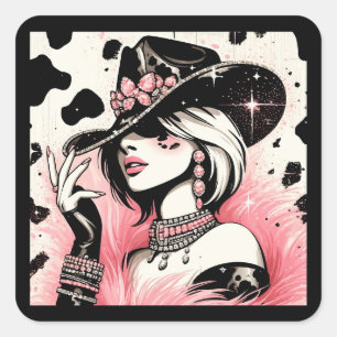 Rustik Glam Cowgirl Rosa Glitter Kohol Födselsdag Fyrkantigt Klistermärke