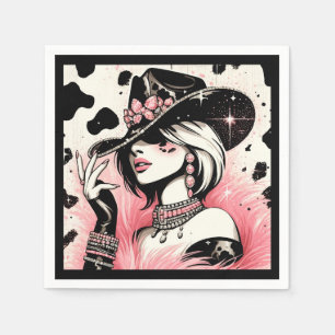 Rustik Glam Cowgirl Rosa Glitter Koholskinn Födels Pappersservett