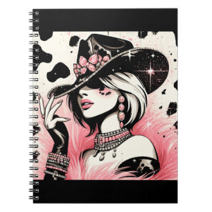 Rustik Glam Cowgirl Rosa Glitter Koholtryck Anteckningsbok