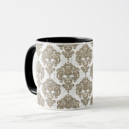 Rustik Glamor Burlap-Royalet Skadad Chic Modern Mugg