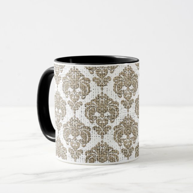 Rustik Glamor Burlap-Royalet Skadad Chic Modern Mugg (Framsida vänster)