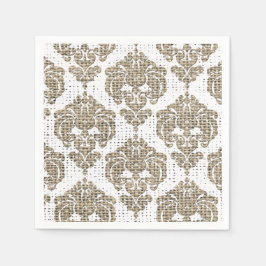 Rustik Glamour Jute Kunglig Damask Chic Modern Pappersservett