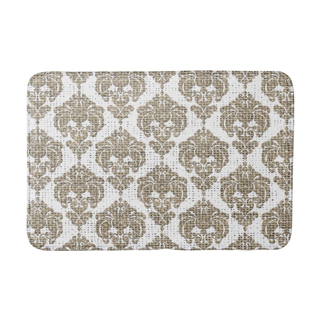 Rustik Glamour Jute Kunglig Damast Chic Modern Badrumsmatta (Framsidan)