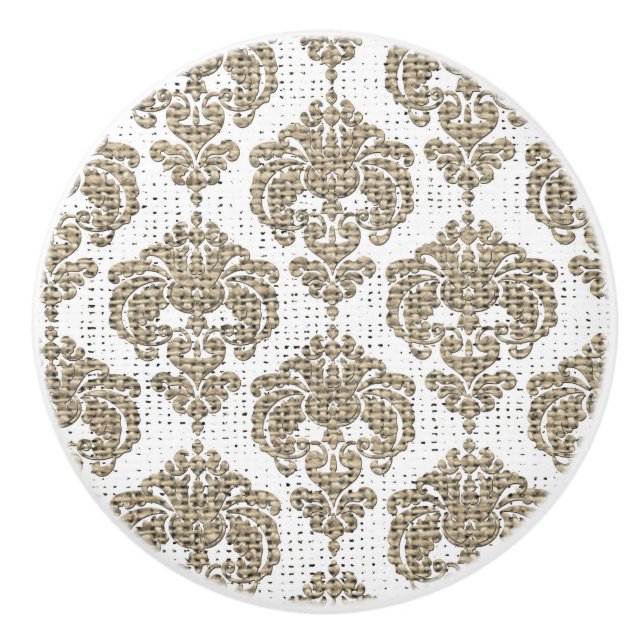 Rustik Glamour Jute Kunglig Damast Chic Modern Knopp (Framsidan)