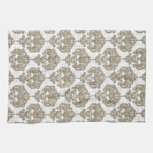 Rustik Glamour Jute Royal Damask Chic Modern Kökshandduk