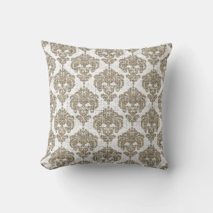 Rustik Glamour Jute Royal Damask Chic Modern Kudde
