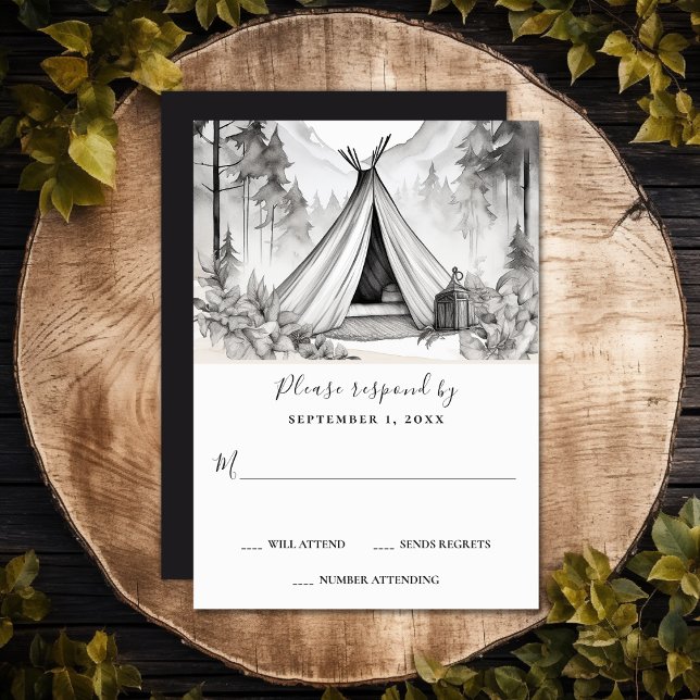 Rustik Glamping Camping Mountain Forest Bröllop OSA Kort (Rustic Glamping Camping Mountain Forest Wedding RSVP Card)