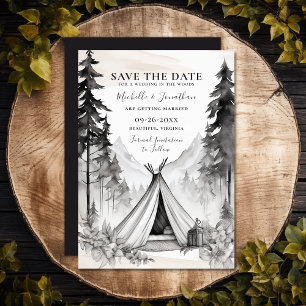 Rustik Glamping Camping Mountain Forest Bröllop Spara Datumet