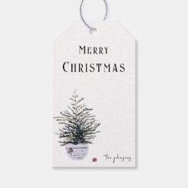 Rustik God Jul Vattenfärg Träd Presentetikett