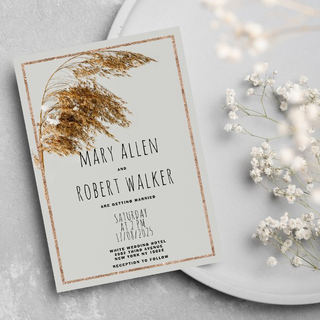 Rustik golden grått våtland blommigt bröllop inbjudningar (Rustic golden gray wetland floral wedding )